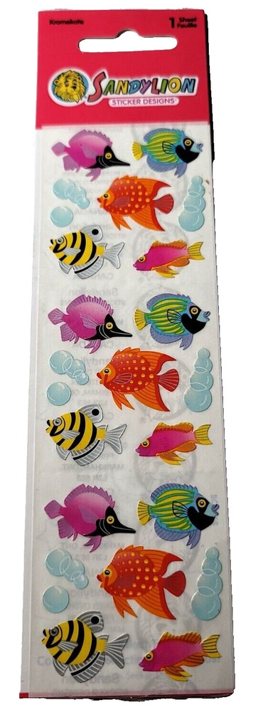 Sandylion Sticker Kromekote Tropical Fish Bubbles Sealed 1 Sheet NIP Ocean VTG