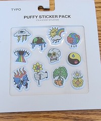 New Typo Puffy Sticker Pack Skull Peace Earth Eye Butterfly Ying Yang Rainbow