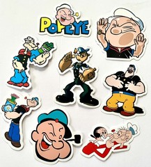 Stickers- Popeye, Olive Oil, Brutus. Set of 8 large stickers. Popeye.