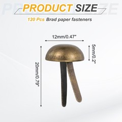 120Pcs Brads Paper Fasteners, 12×20 mm Metal Round Head Split Pins, Bronze