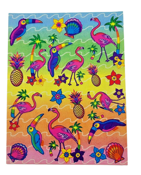 Vintage Lisa Frank Sticker Sheet Flamingos Toucans Palm Trees S166 1990s 4.5×6″