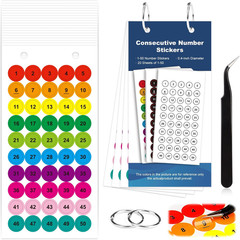 1000 Pcs Consecutive Number Stickers 1-50 20 Sheets 0.4 Inch Colorful Small roun
