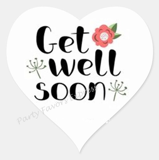 GET WELL SOON ENVELOPE SEALS LABELS STICKERS PARTY FAVORS – (Heart Shaped)