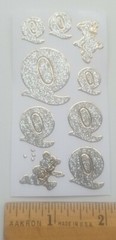 Set of 4 sheets of vintage introduct glitter stickers «Q» discontinued Germany
