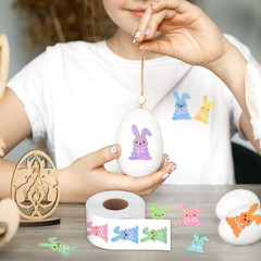 500PCS Easter Bunny Stickers Roll Holographic Glitter Egg Decals for Crafts