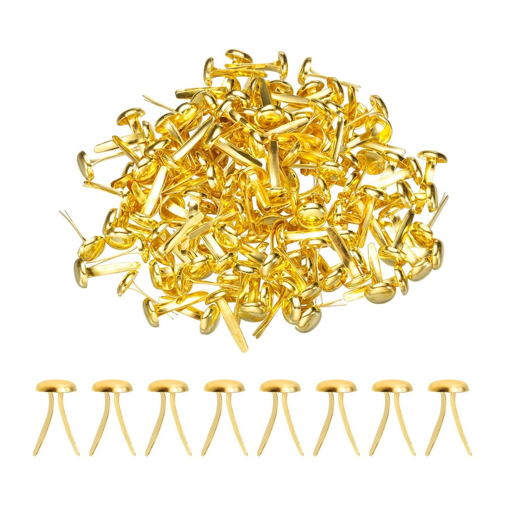 120Pcs Brads Paper Fasteners 8×4.5 mm Metal Round Head Split Pins Gold