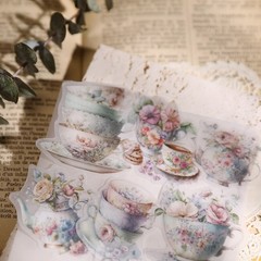 26 pcs Tea Cup Translucent Vellum Matte Surface Paper Sticker Scrapbook Craft
