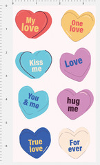 Conversation Heart Sticker Sheet Valentine Candy My Love Kiss Me Vinyl Decals