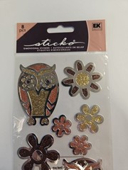 Owls & Flowers Scrapbooking Stickers Dimensional Stained Glass Style Sticko 8pc