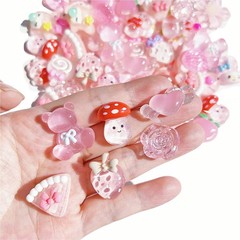 Bulk 60pcs Resin Flat Backs, Cute Scrapbook Embellishments, Pink