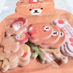 Cute Strawberry Bear Flake Stickers 15 Pieces Kawaii Japanese Sheet