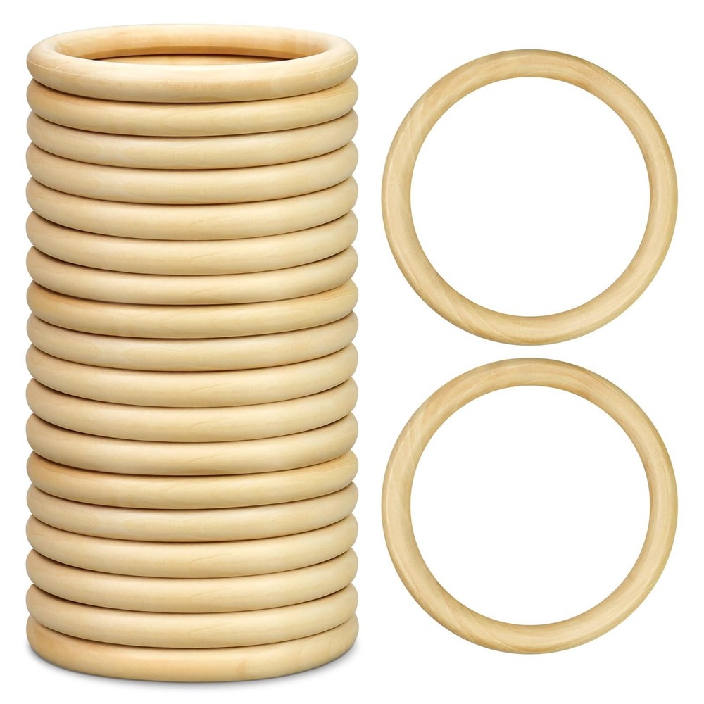 20 Pcs Wooden Rings for Craft, 4inch/100mm Unfinished Wood Rings, Wooden Ring…