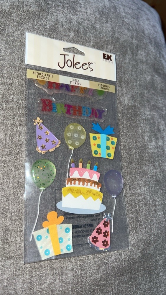 Birthday Party Happy Cake Balloons Presents Hats Jolee’s Boutique Epoxy Stickers
