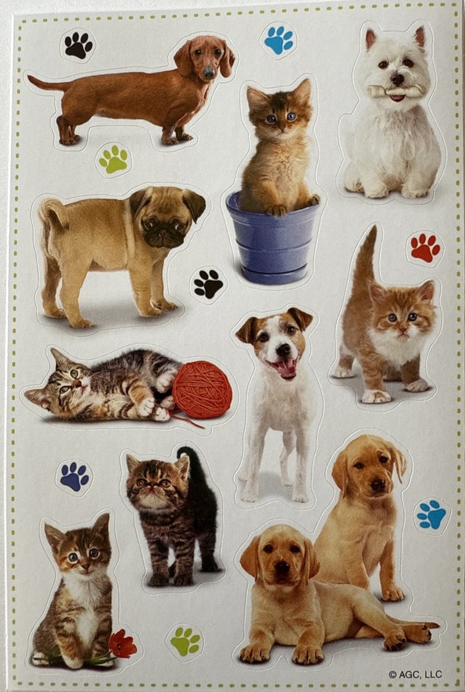 PUPPY & KITTY Kid Squad Stickers(18pc)AGC…Pet…Paw print…Companion…Card Making…