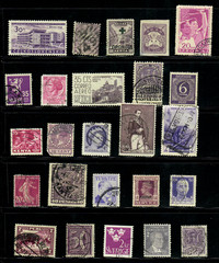 25 Purple Violet Lilac Worldwide Used Stamps Color Lot — Crafts Art (WM288)