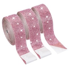 3 Rolls 6.6 Yards 1.1 Inch Crystal Rhinestones Ribbon for Crafts Pink