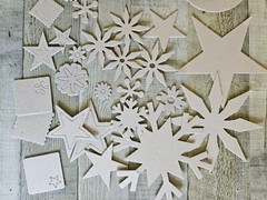 Lot of over 100 Kraft Chipboard Pieces Shapes – Heart Flower Star Snowflake