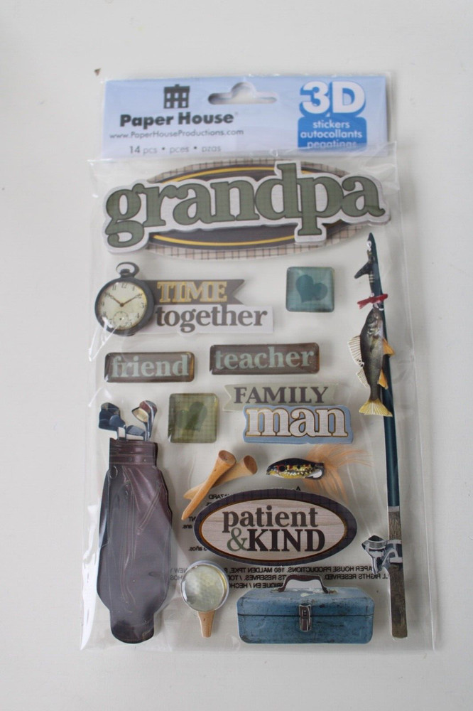 Paper House 3D Grandpa Sticker Fishing Golf Watch Family Man Friend Scrapbooking