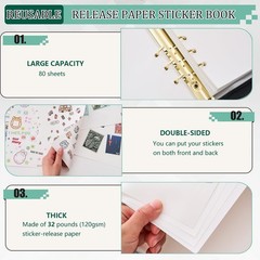 Reusable Sticker Book Organizer Binder with Zipper Closure, PU Leather Releas…