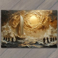 STICKER Surreal Sailboat Glowing Sun City Sea Crowd Water Dreamlike Ship