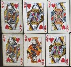 Lot of 100 QUEEN OF HEARTS Single Playing Cards, vintage to modern variety mixed