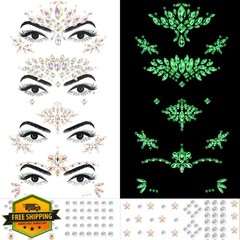 Erythem Face Gems Festival Rhinestone Stickers Stick On 6 Sheets Luminous