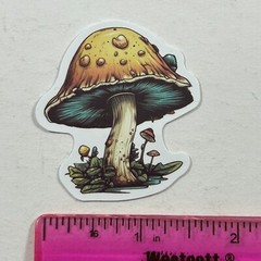 Die Cut Sticker Yellow-Brown Mushroom Mycology Nature Earth Tones