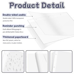 VOKOY 15 Sheets Self Adhesive Photo Album Refill Pages for 3 Ring Binder 9×11