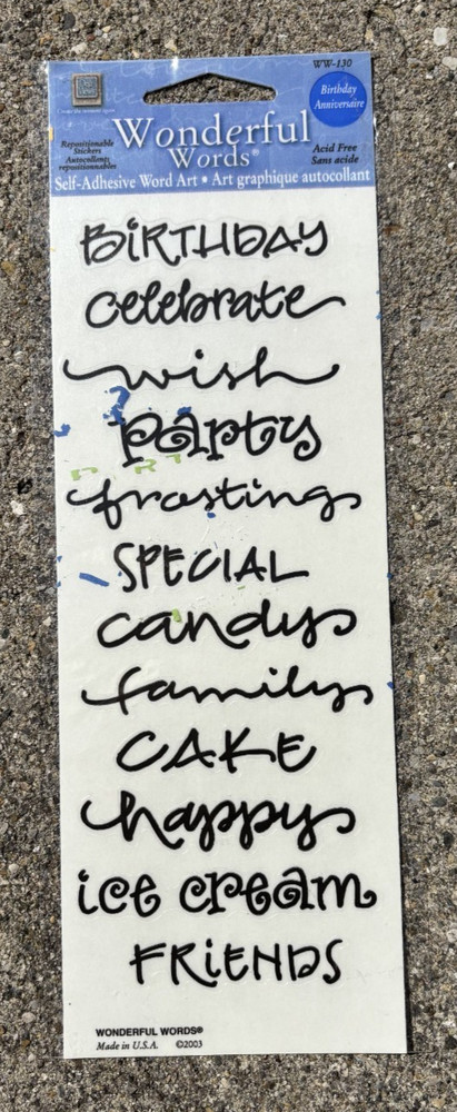 DEJA VIEWS STICKER SHEET WONDERFUL WORDS BIRTHDAY THEME *