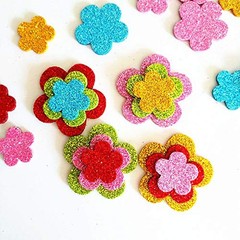 Glitter Foam Stickers Self Adhesive Craft Shapes Stars Hearts Flowers 6PCS