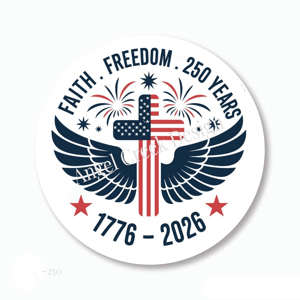 FAITH FREEDOM WINGS 250 YEARS USA FLAG CROSS STICKERS FAVORS ENVELOPE SEALS