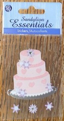Essentials Pink Cake W/ Hearts & Purple White Flowers Wedding Scrapbook Stickers