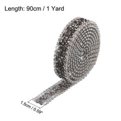 1 Yard 15mm Crystal Rhinestone Diamond Hotfix Ribbon Black Gray