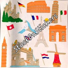 Mrs Grossman EUROPEAN LANDMARKS 1998 piza matterhorn castle eifel tower stickers