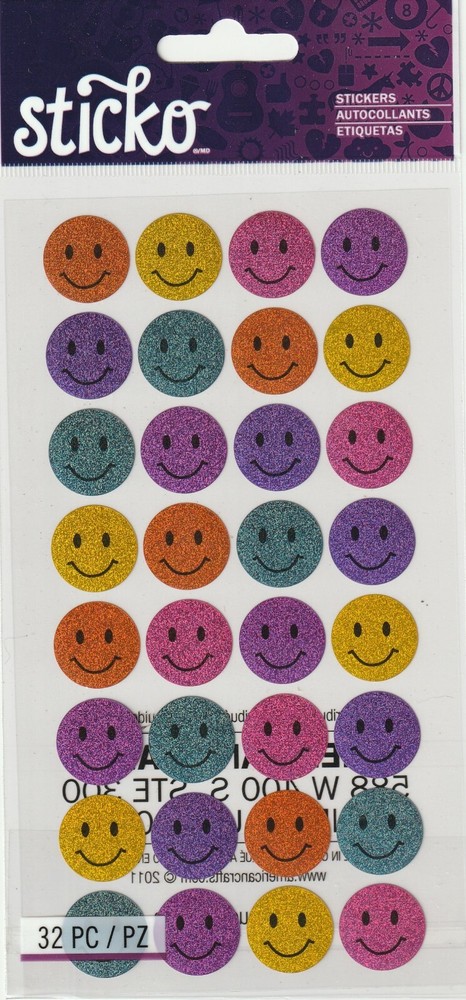 Sticko flat Metallic stickers HAPPY FACES theme 32 pieces 47154 FAST FREE ship!