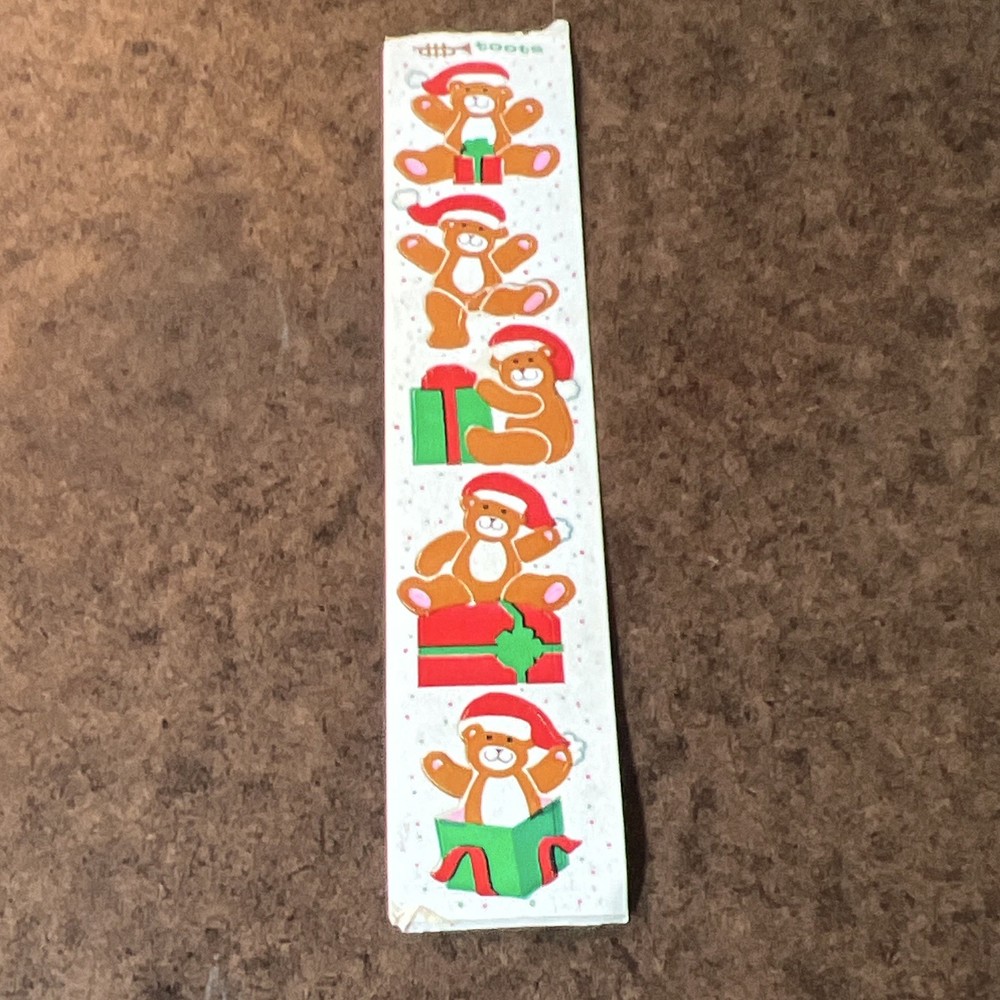 Sandylion Christmas Teddy Bear & Gift Scrapbooking Sticker Strip, Multicolor