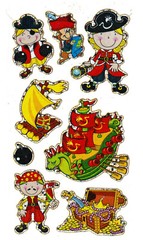 Stickers PIRATES kid boy frigate shark raft bomb dagger piasters chest gold