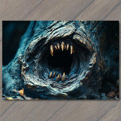 STICKER Evil Tree Stump Teeth Forest Monster Mouth Wood Creature Spooky Nature