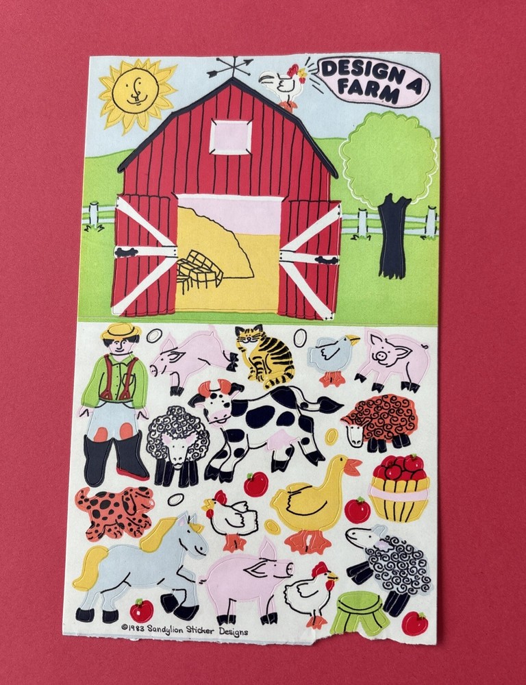 Vintage 1983 Sandylion Design A Farm Maxi Activity Sticker Sheet