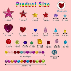 12 Sheets 1596Pcs Gem Stickers Colorful Sparkle Craft Supplies, Bright 3D Rhines