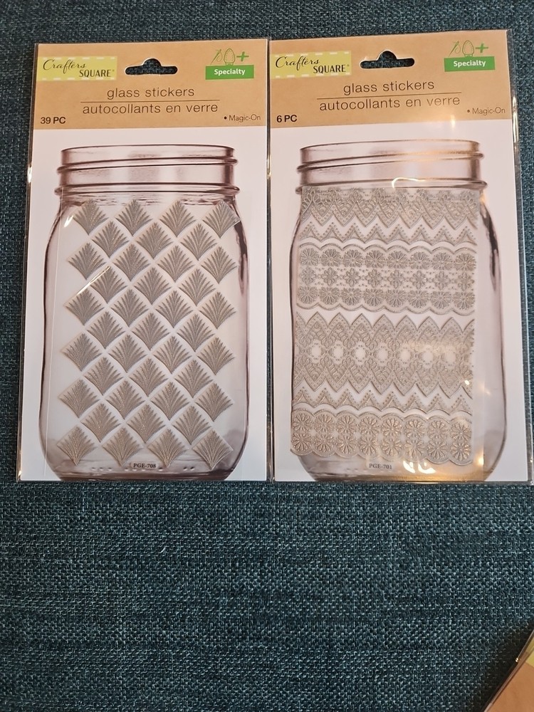 Lot 2 Crafter’s Square Glass Stickers Jar Silver Diamonds 45 Piece New Trim Band