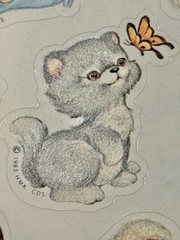 1983 UNUSED Rare Vintage Hallmark Fuzzy Kitten Sticker Sheet Butterfly Flowers