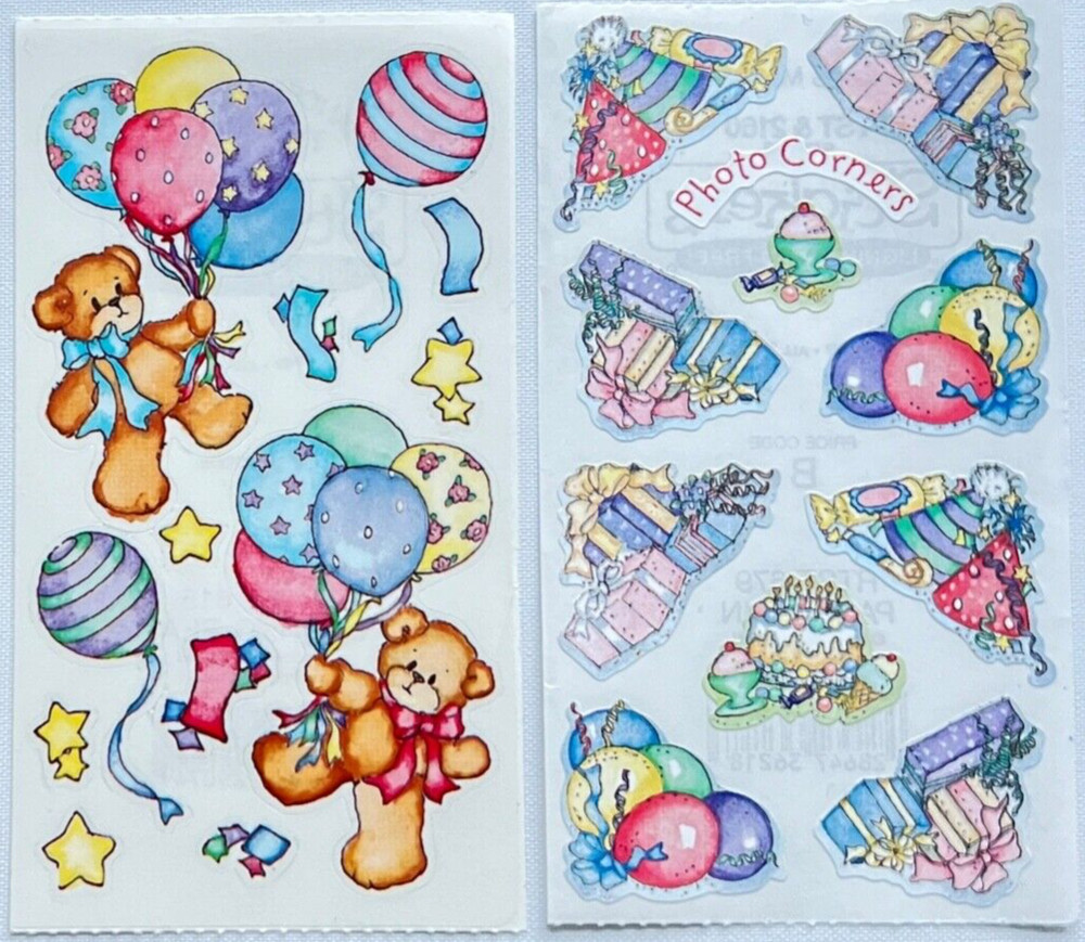 🧸Vintage TEDDY BEAR STICKERS Birthday Balloons Lucy Rigg & Me Co Frances Meyer