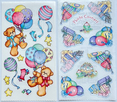 🧸Vintage TEDDY BEAR STICKERS Birthday Balloons Lucy Rigg & Me Co Frances Meyer