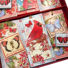 Punch Studio Christmas Gift Tag Set, 18 pcs (Cardinal & Butterfly)