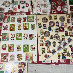 Vtg 70s 80s Sticker Book Pages Christmas Santa Puffy Big Lot USED Foil AGC J1
