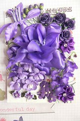 Dark PURPLE Mix – 28 Flowers 9 Styles 4 Tones PAPER & FABRIC Approx 10-75mm HH4