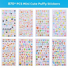 870 PCS Cute Mini Puffy Stickers for Kids Girls 3D Small Tiny Colorful