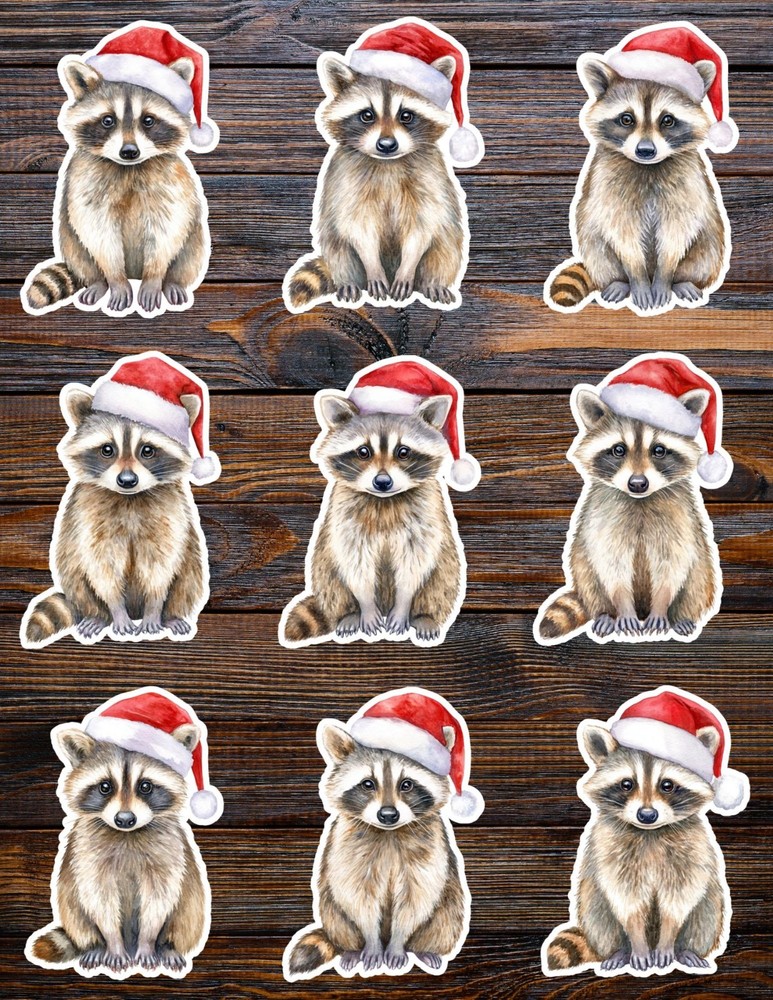 Christmas Santa Raccoon Die Cut Vinyl Stickers Scrapbooking Laptop Waterbottle