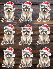 Christmas Santa Raccoon Die Cut Vinyl Stickers Scrapbooking Laptop Waterbottle